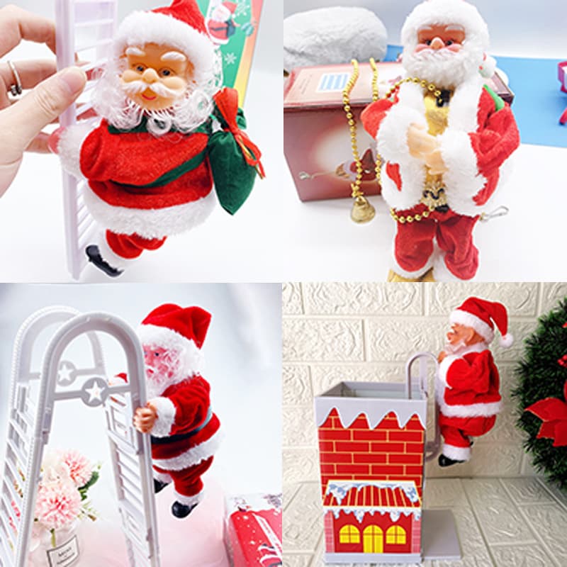 Cross-border Best-selling Electric Climbing Bead Santa Claus with Singing, Stair-climbing Santa Claus Climbing Chimney Bead Curtain Santa Claus