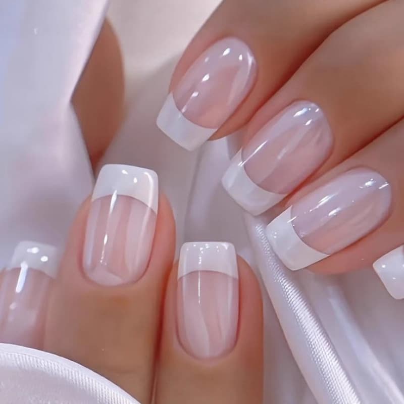 24-Piece Cross-Border Hot-Selling Versatile Premium Minimalist French Square Pink Press-On Nails False Nails Manicure In Stock Wholesale