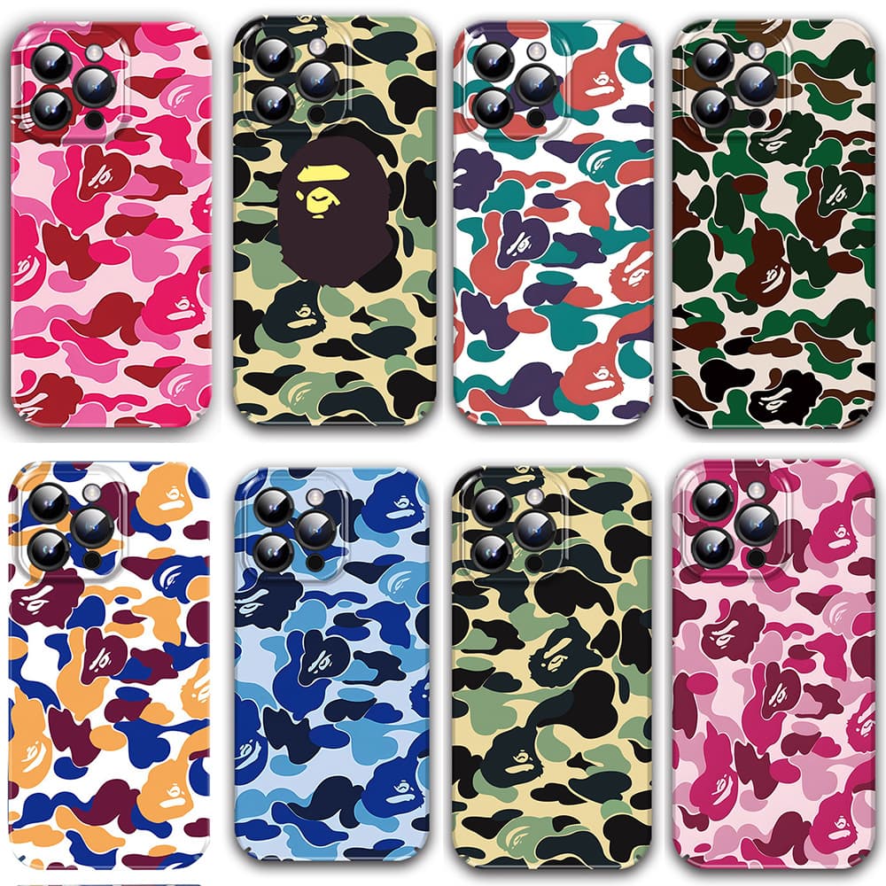 Street Style Bape Camouflage Ape Head Trendy Brand Phone Case for Apple 16/17 Pro Max Ultra-Thin Film Protective Cover