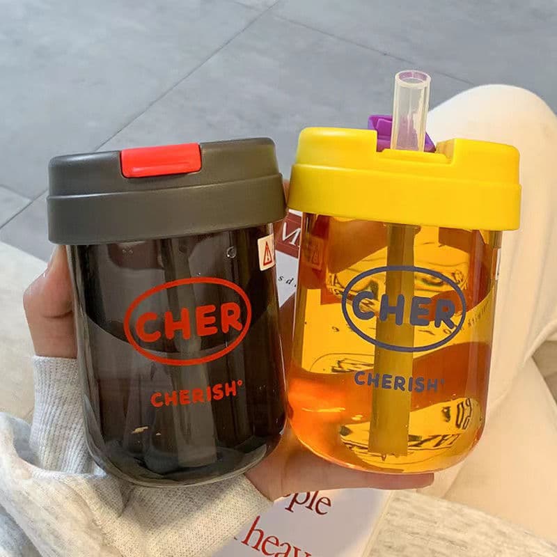 Trendy Plastic Straw Water Bottle for Female Students, Cute High-Appearance Portable Small Cup, Gift Cup with Custom Printing