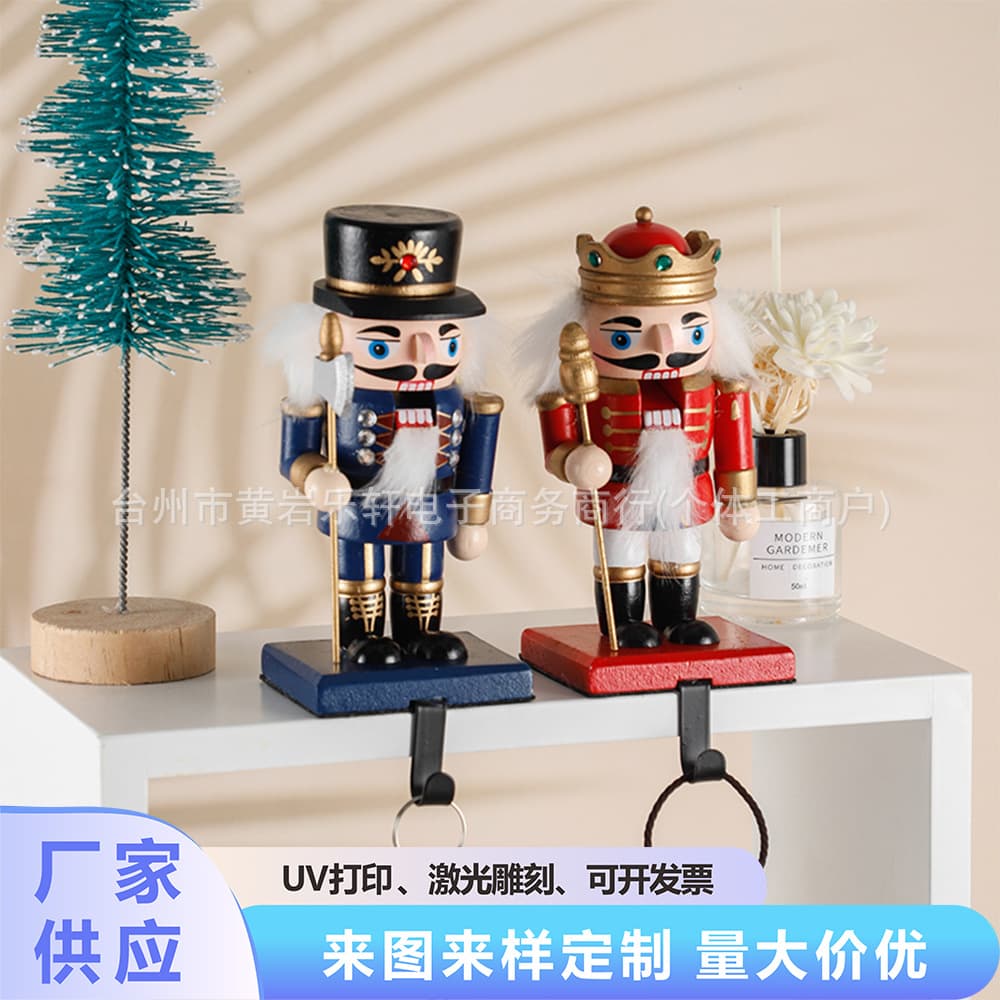 Nutcracker puppet soldier with hook Christmas decoration European wooden crafts ornaments