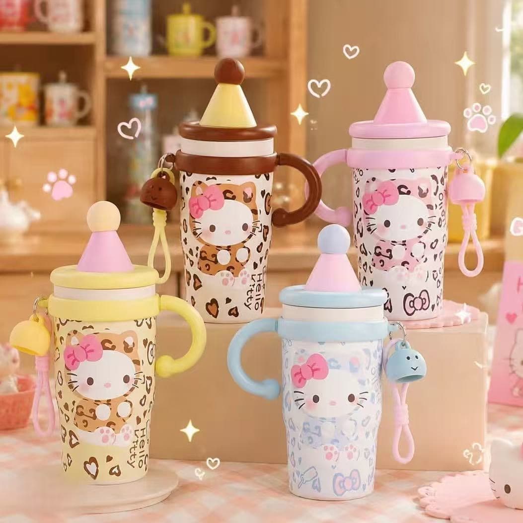 Cartoon cute kt cat thermos cup stainless steel straw cup with handle female student portable large capacity thermos cup