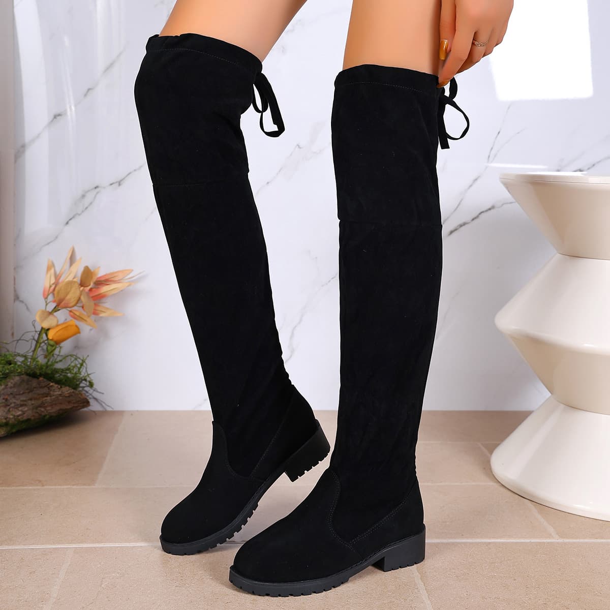 2026 Autumn New Velvet Mid-Heel Chunky Heel Over-the-Knee Boots for Women, Korean Style Pull-On Fashion Boots, Large Size for Export