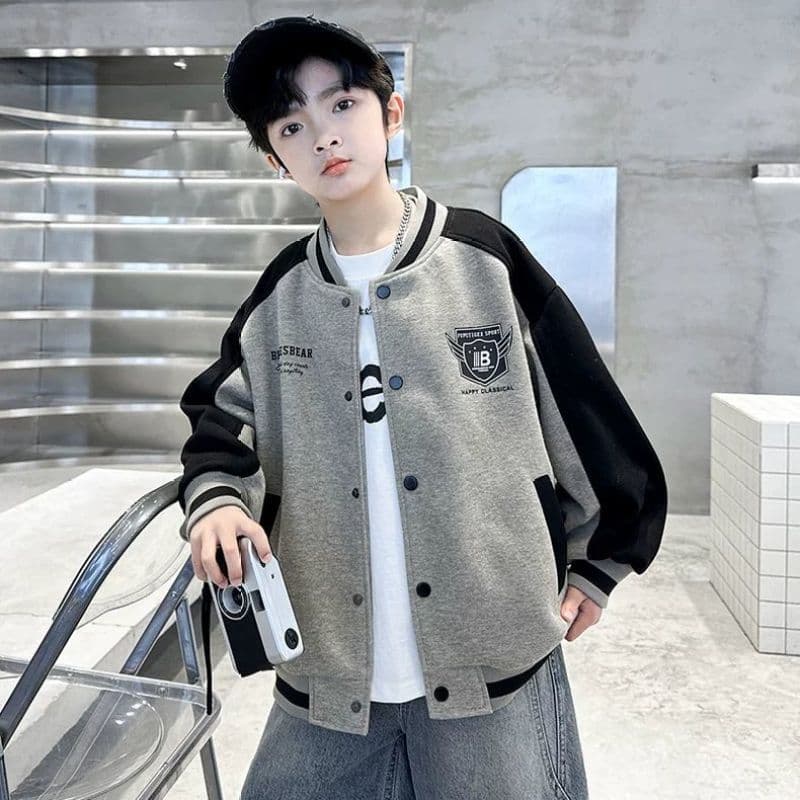 Boys Baseball Jacket 2026 Spring and Autumn New Children's Color Blocking Baseball Jacket Medium and Large Children's Casual Sweatshirt Cardigan