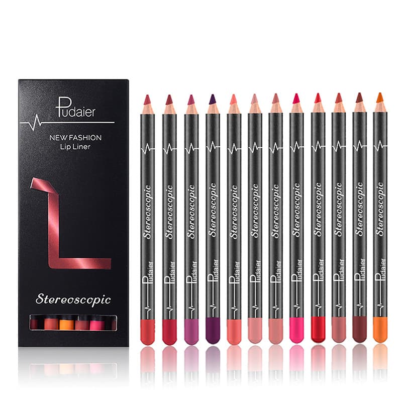 Pudaier Amazon Hot Selling Lip Liner Matte Lipstick Pen 12 Colors Waterproof Hook Line Lip Liner Makeup Wholesale