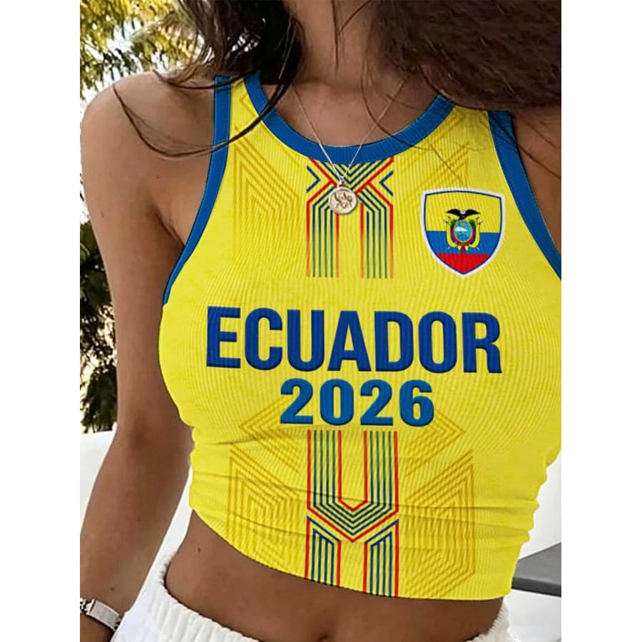 New Summer Short American Trendy Crop Top with Letter and Flag Print, Round Neck Pullover Women's Vest Wholesale