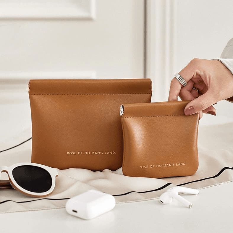 Snap Closure Storage Bag Auto-Close Wired Earphone Pouch PU Coin Purse Mini Portable Lipstick Makeup Bag
