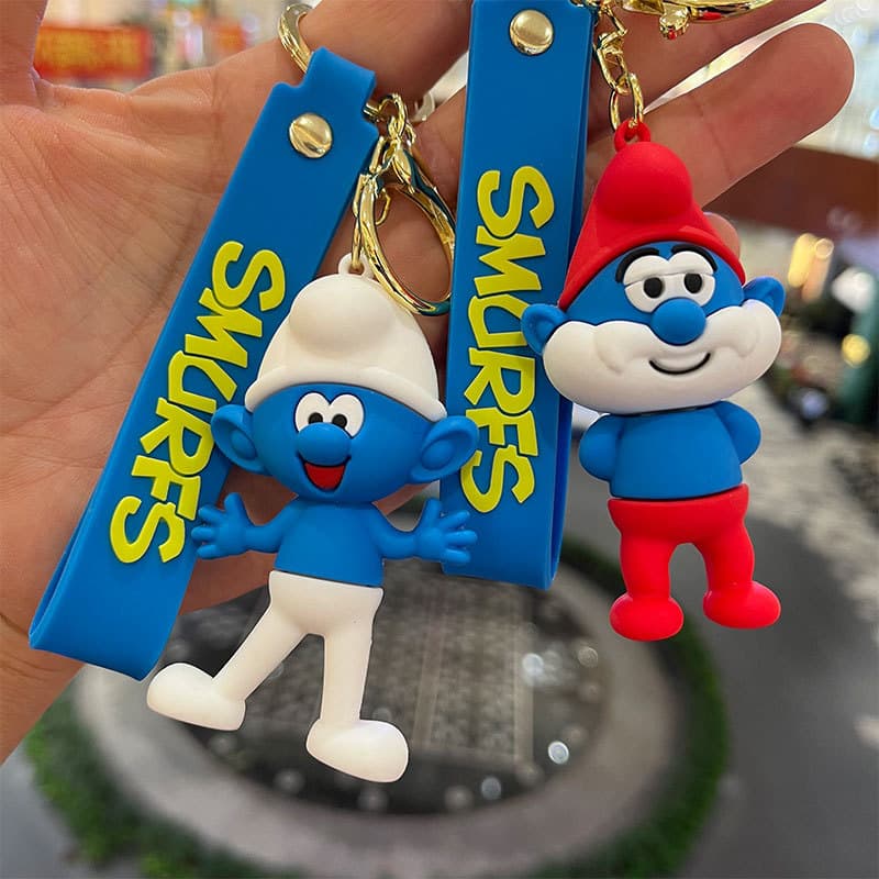 Cartoon Smurf Figure Keychain Creative Car Keychain Backpack Pendant Key Ring Exquisite Gift Wholesale
