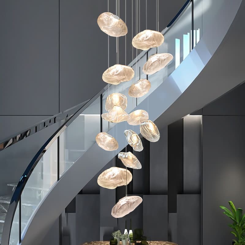 Duplex loft apartment staircase long chandelier large villa restaurant shop commercial living room empty cloud glass lamps