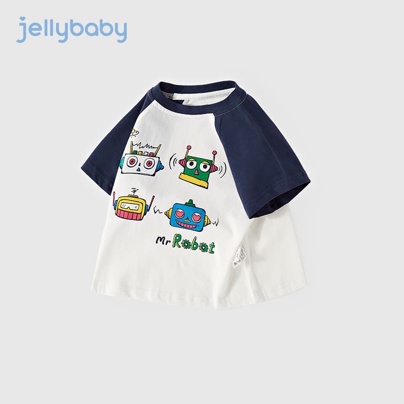 Boys' Round Neck T-Shirt Loose Top Stylish Children's Summer Baby Summer Wear Thin Contrast Color Short Sleeve
