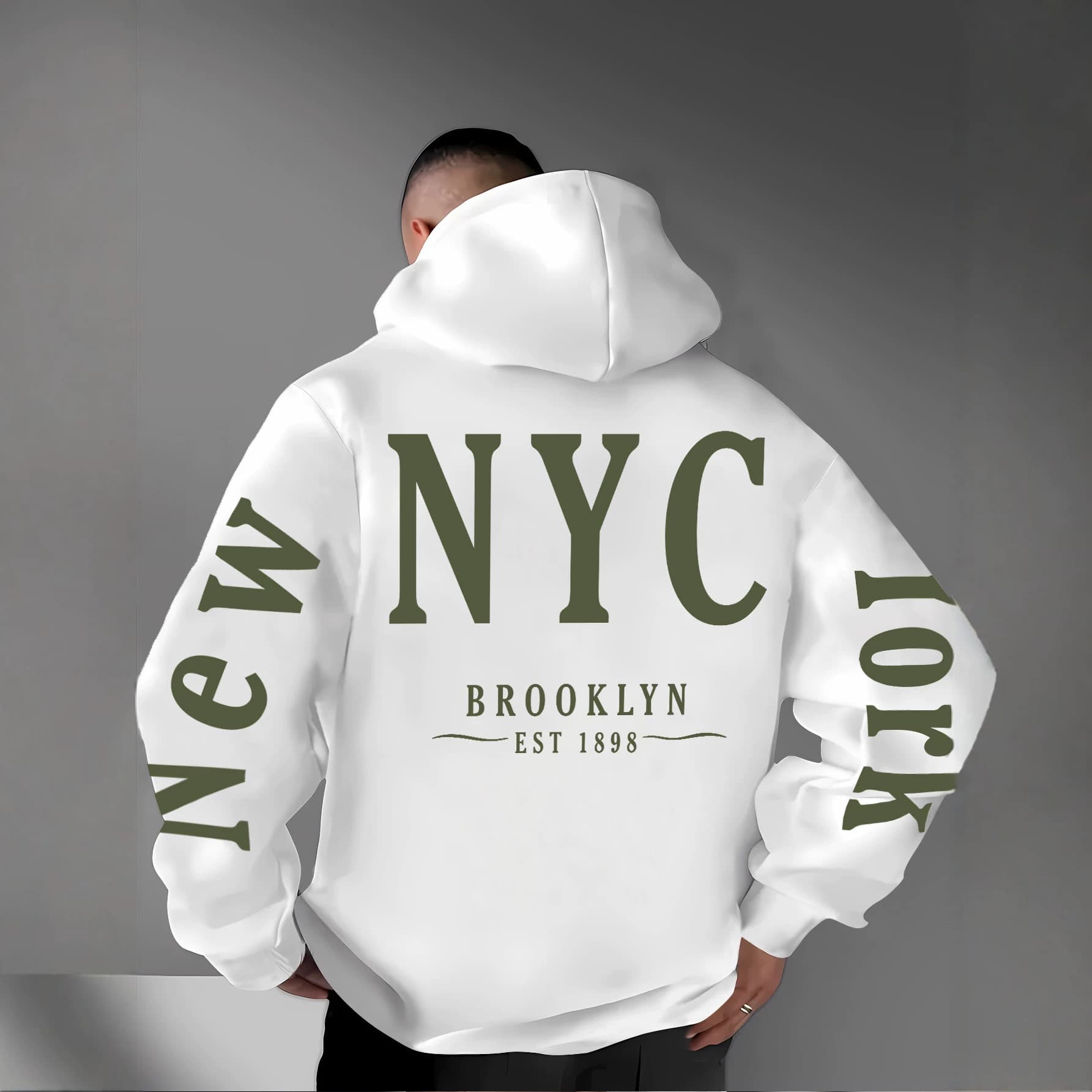 American NYC Brooklyn letter sleeve printed hooded sweatshirt for men and women city style casual pullover