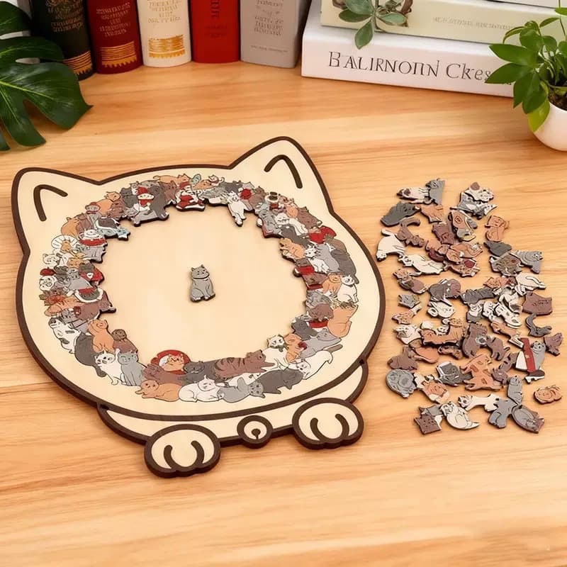 Cross-border hot selling Cats Shaped Wooden Puzzle Morandi puzzle