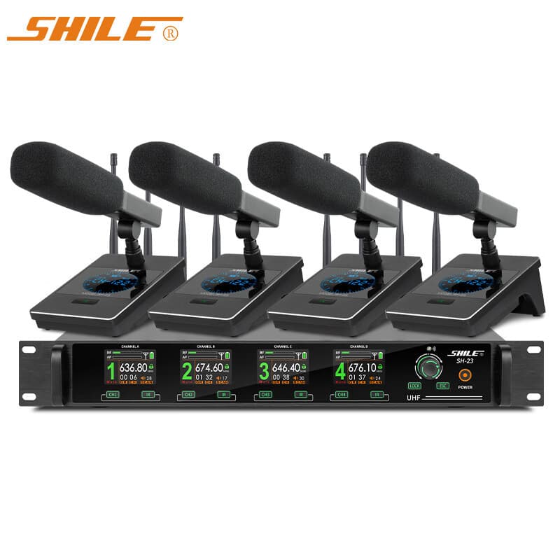 SHILE Lion Audio SH-23 Wireless Microphone System, 1-to-4 Conference Microphone for Meeting Rooms, Lecture Halls, and Studios