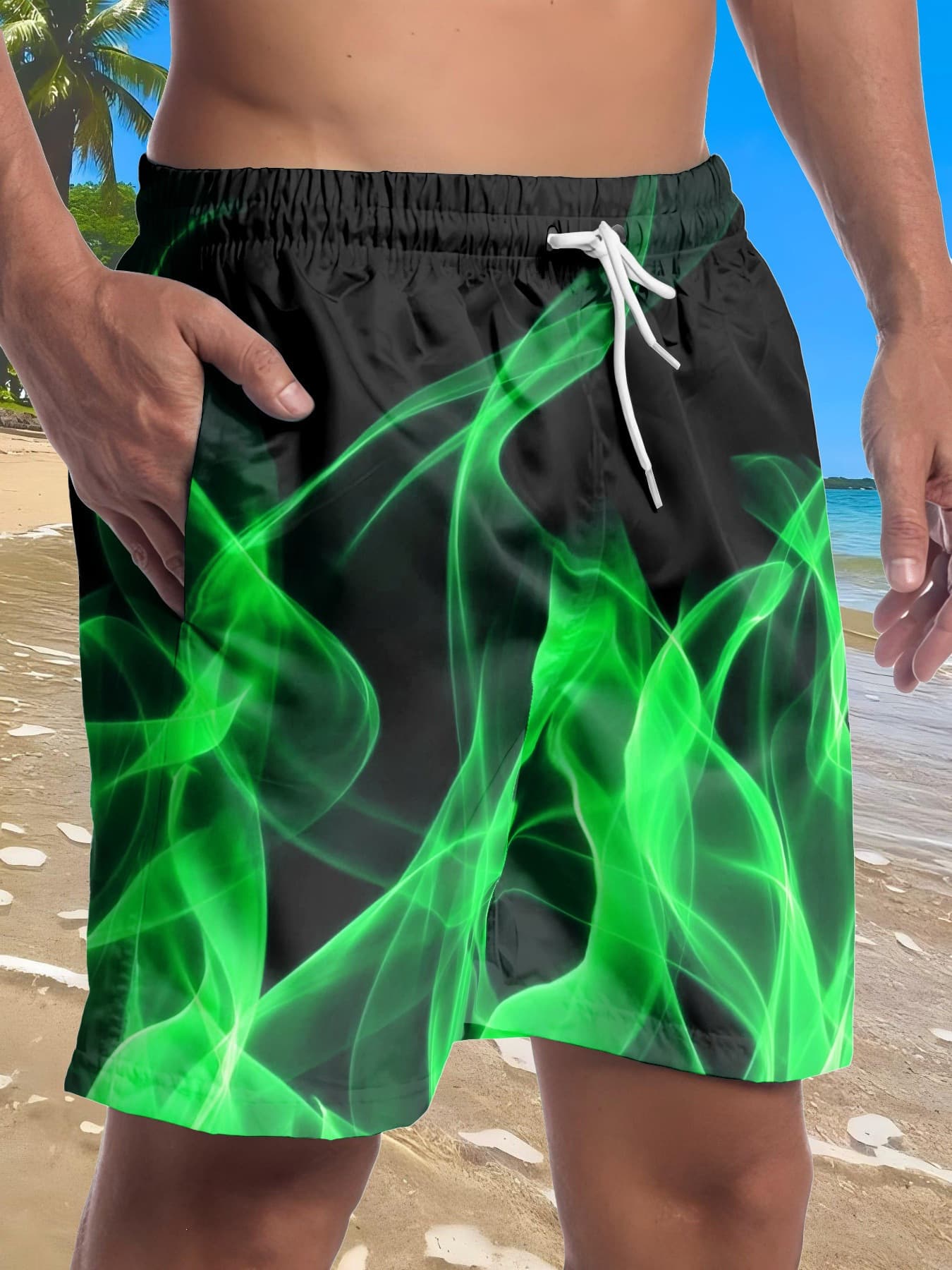 European and American Cross-Border Men's Fashion Beach Shorts with 3D Print Quick-Dry Sports Casual Shorts