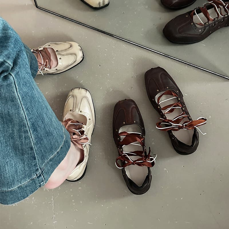 Sweet style strappy non-slip inner heightening shoes for women 2026 summer ballet shoes square toe shallow mouth versatile casual shoes