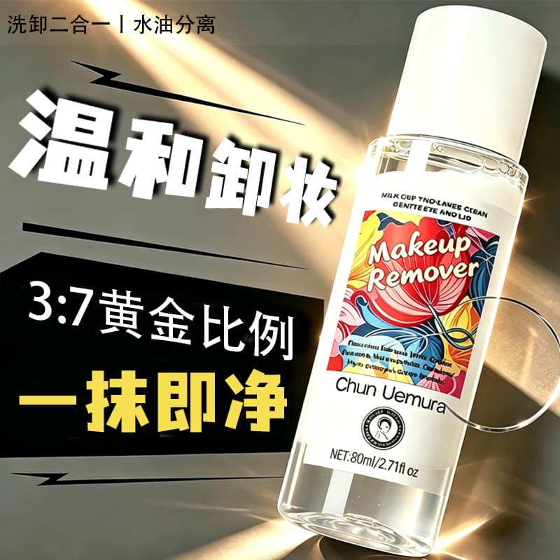 Cross-border in-stock makeup remover water, water-oil layered 3-in-1 deep cleansing facial pores, refreshing moisturizing makeup remover oil-water