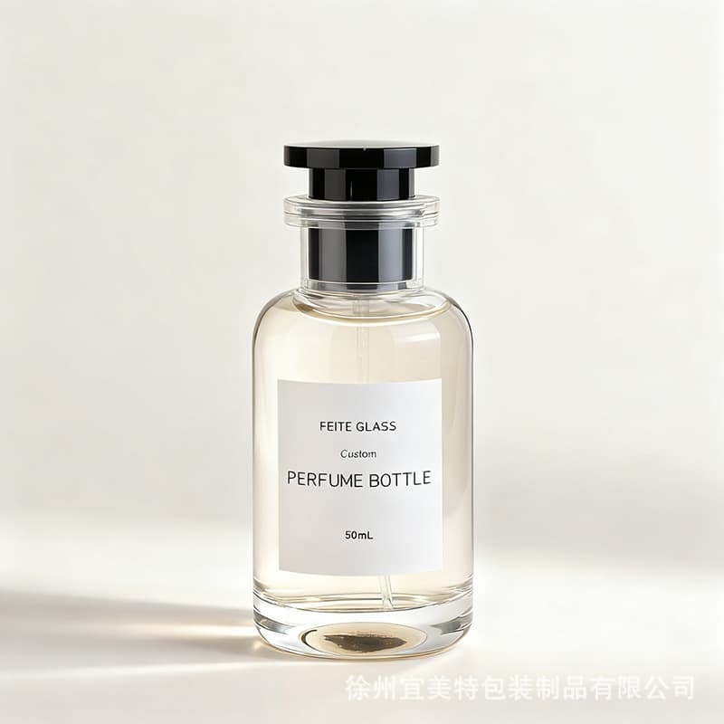In Stock 50ML Perfume Bottle, Cylindrical Clear Glass Perfume Bottle, Cosmetic Refillable Snap-On Spray Perfume Bottle