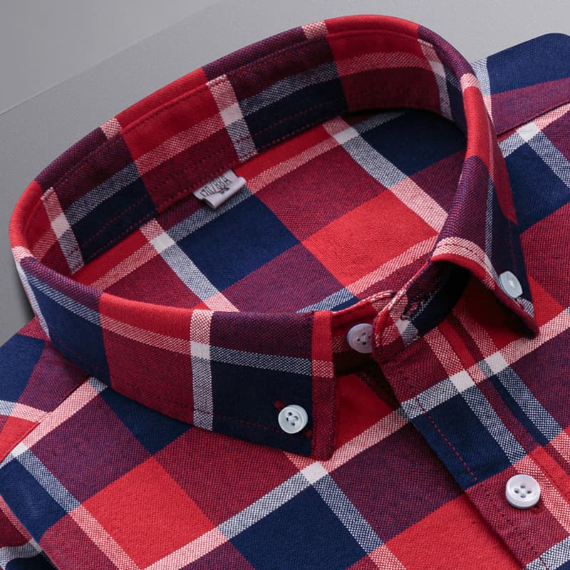 Men's 100% Cotton Oxford Long-Sleeve Shirt, Plaid, Casual Style, Plus Size, New Spring and Autumn Style, All-Cotton Men's Shirt