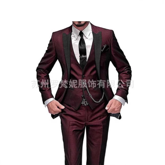 New Men's Three-Piece Suit Black Lapel Color Block Suit Banquet Party Wedding Groom Best Man Suit
