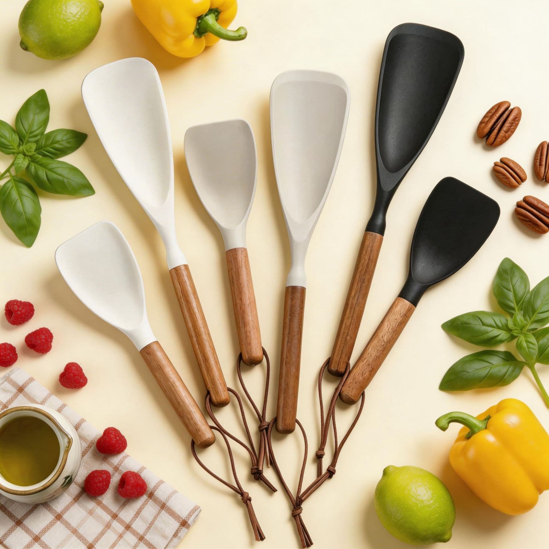 Simple Style Wooden Handle Silicone Spatula Spoon Multifunctional Baby Food Spatula Popcorn Spatula Rice Spoon Ice Scoop Duckbill Spatula Cooking Spatula