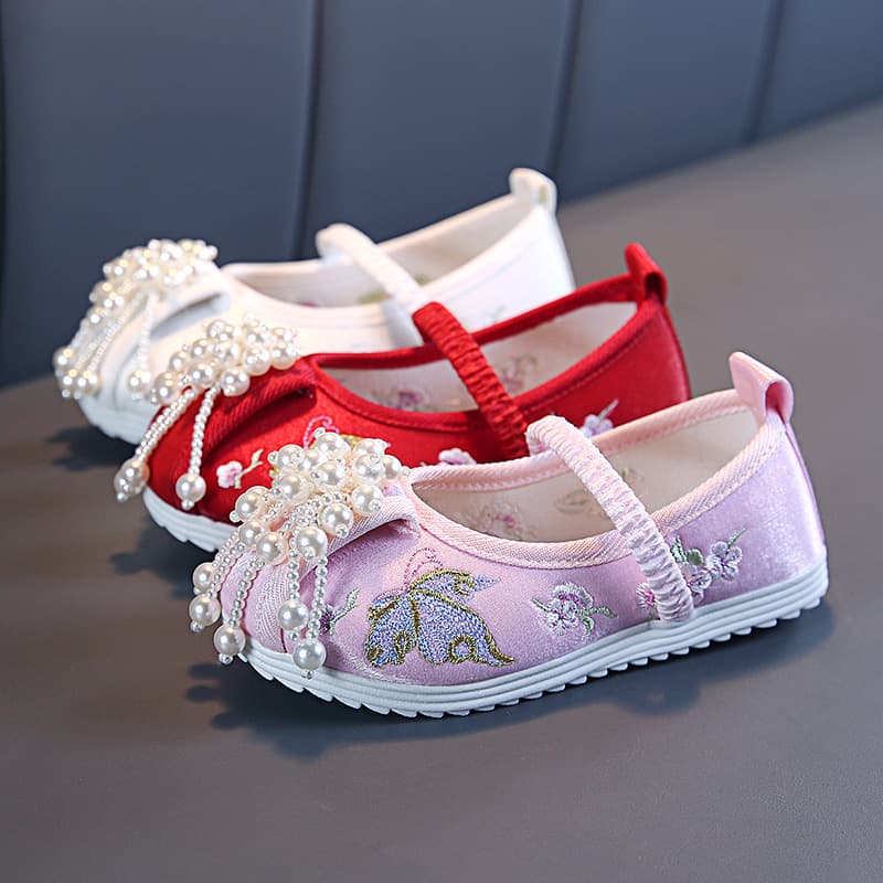 New Hanfu Shoes, Baby Embroidered Shoes, Retro Girls' Shoes to Match Horse Face Skirt, Medium to Large Children's Chinese-style Cloth Shoes