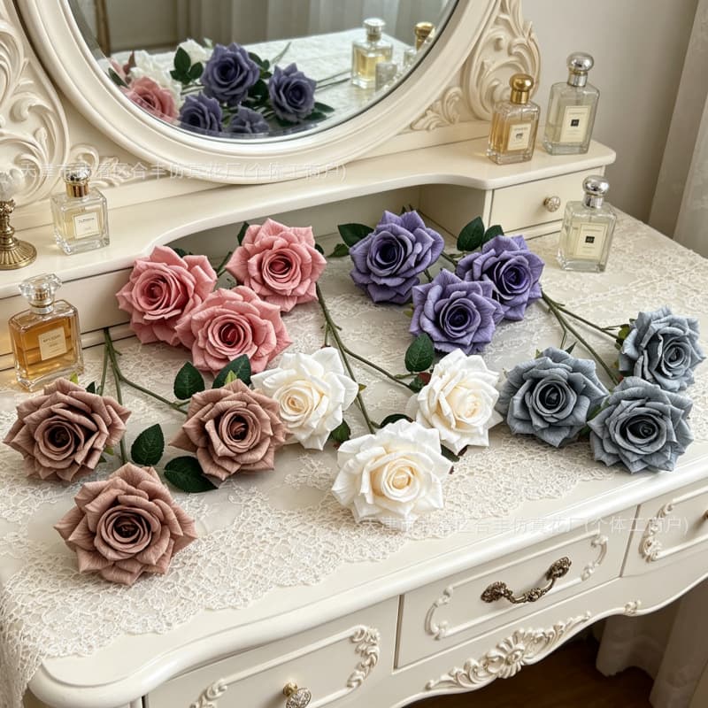 3-Head Mocha Rose Hotel Wedding Ceremony Decoration Road Guide Flower Home Decoration Flower Manufacturer Wholesale Cross-Border Artificial Flower