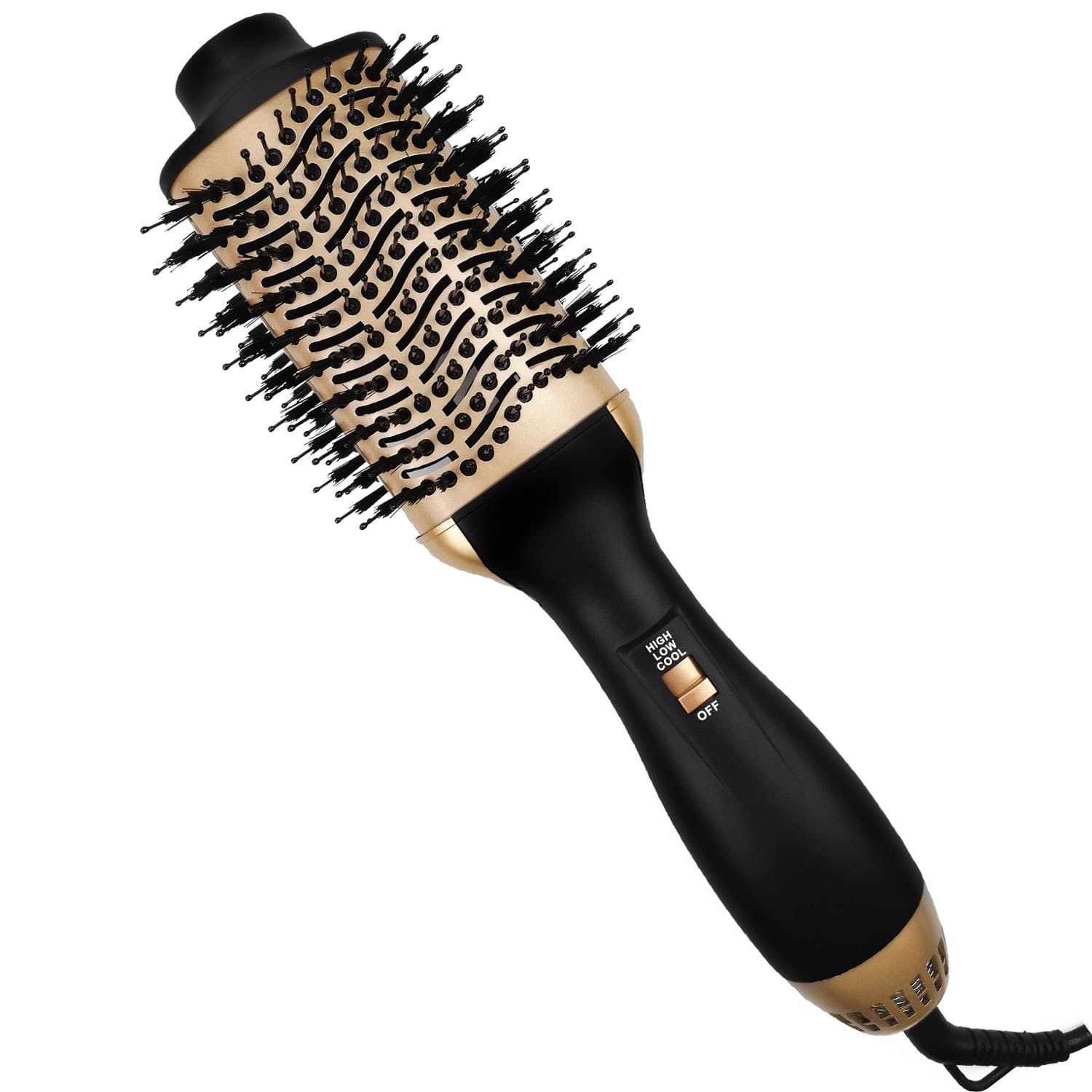 2021 Amazon New Hot Air Brush Gold Multi-Function Blow Dry Brush Curling and Straightening 2-in-1 Hair Dryer Comb Factory
