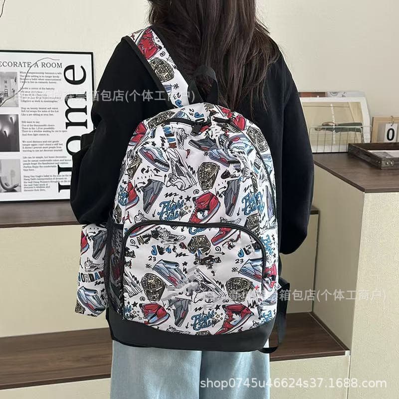 School bag two-piece set, trendy brand graffiti backpack with pencil case, large capacity campus personalized backpack, casual fashion backpack