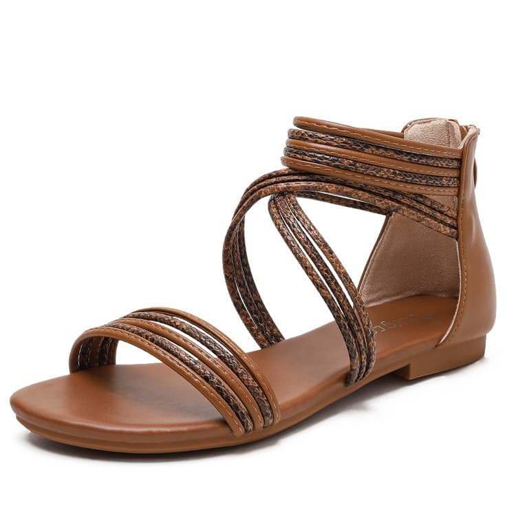 Amazon cross-border e-commerce women's Roman sandals, summer 2026 new style, fairy-like soft-soled flat beach shoes.