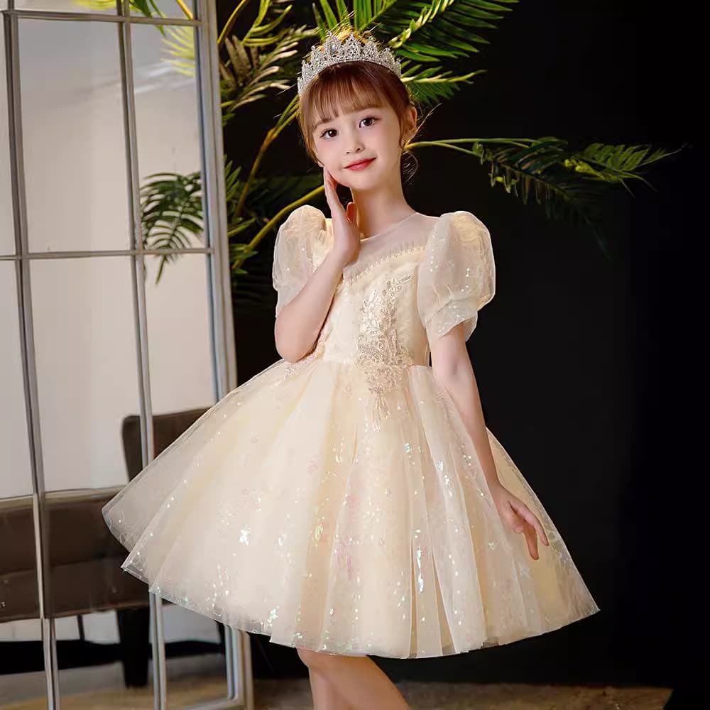 Girls' Formal Dress Children's Tulle High-End Princess Gown Little Girl Host Elegant Fashionable One-Piece Dress