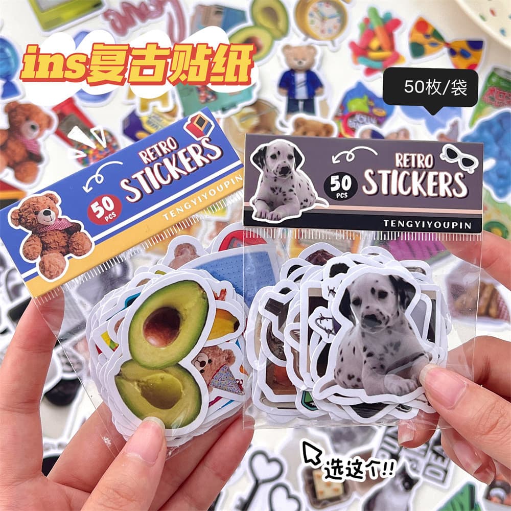 Retro American Style DIY Stickers 50 Pieces Non-Drying Adhesive Creative Ins Water Cup Phone Case Decal Paper Handmade Journal