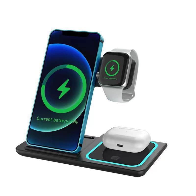 Custom Foldable 3-in-1 Wireless Charger Stand Vertical Charging Base Compatible with Huawei Apple Phone Watch