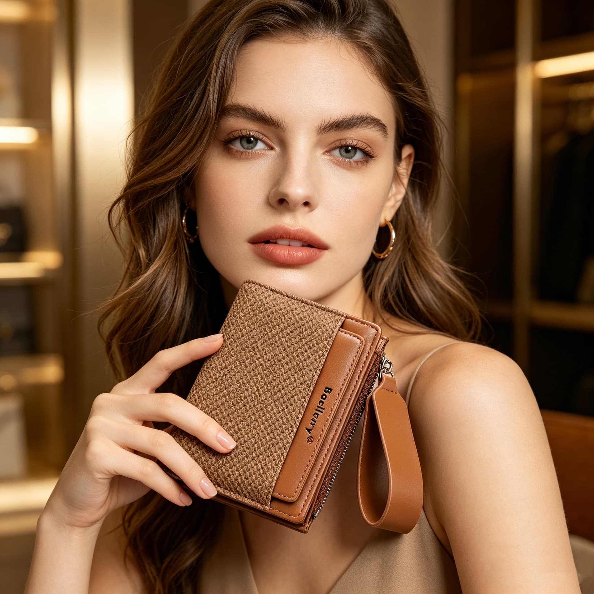 New Women's Short Wallet Premium Korean Style with Wrist Strap Multi-Slot Card Holder Fashion Zip Coin Purse