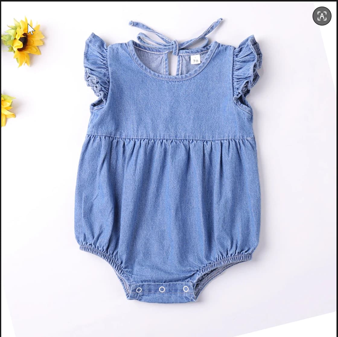 Newborn Summer Flying Sleeve Denim Harness Baby Sleeveless Triangle Romper Baby Jumpsuit Denim Coverall
