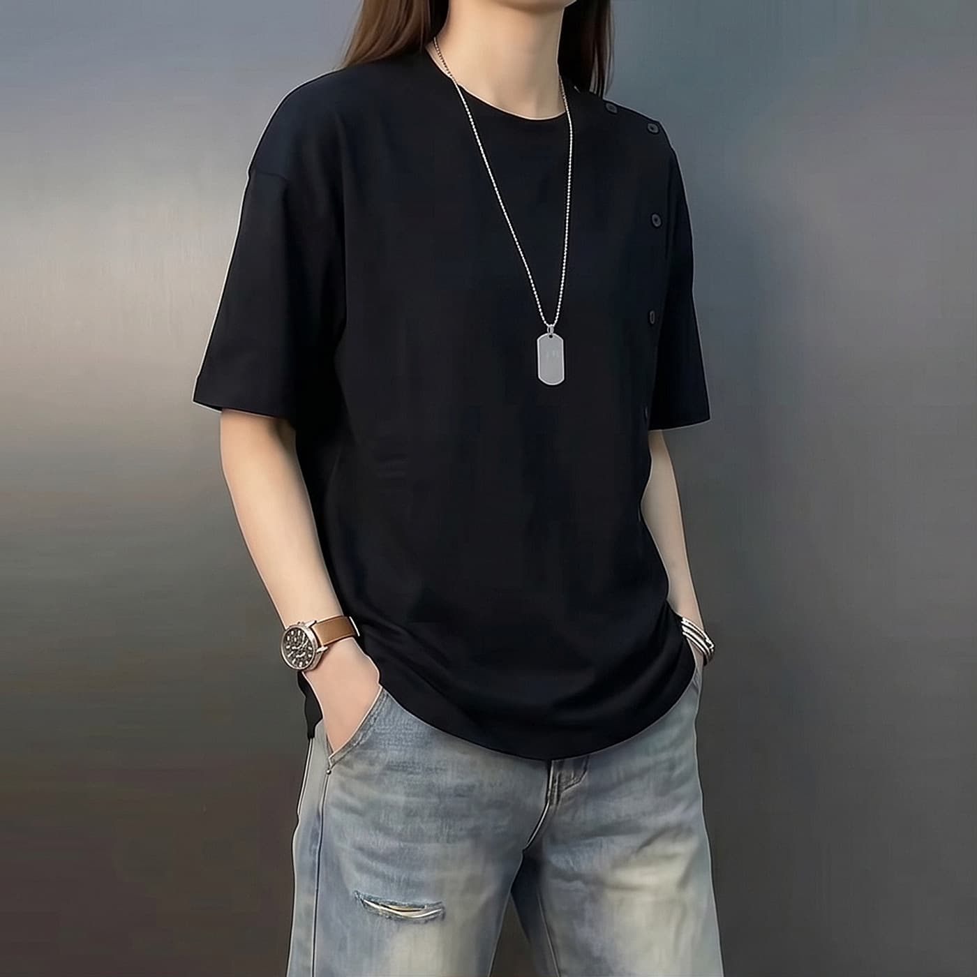 Short-sleeved men's popular 2026 new summer round neck T-shirt men's fashion trend fat boys plus size men's clothing