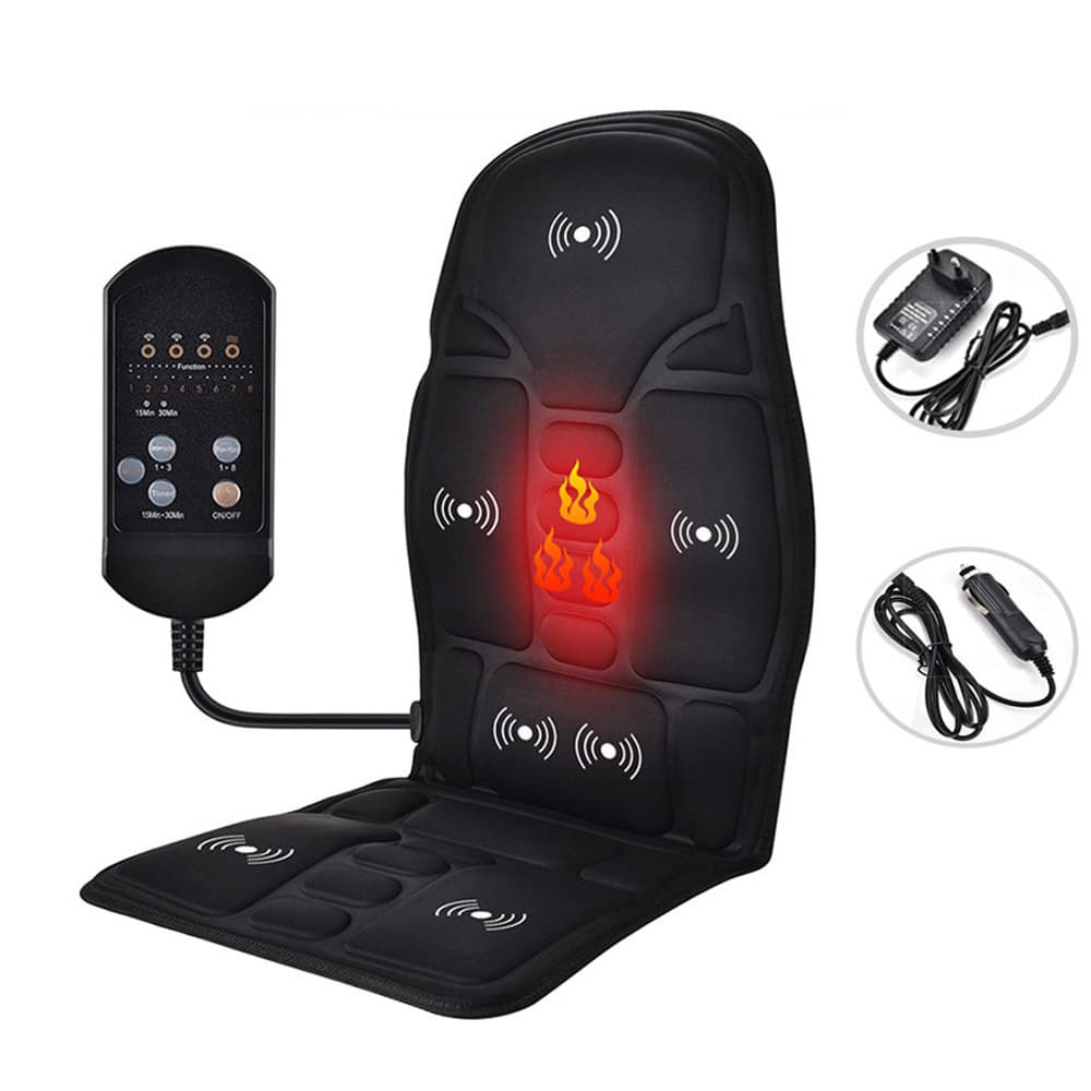 AUSHEN Car and Home Massage Heated Seat Cushion with 7 Motors, 3 Vibration Levels, Electric Back Heating and Neck Support