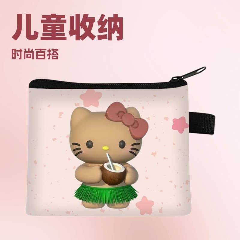 2025 black leather kitty children's coin purse cartoon small wallet ins storage bag hellokitty cross-border