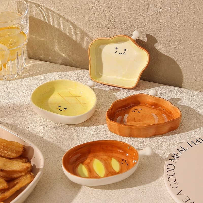 Bread-Shaped Ceramic Dipping Sauce Dish, Home Seasoning Dish, Cute Side Dish Plate, Soy Sauce Vinegar Condiment Dish, Hot Pot Dipping Bowl
