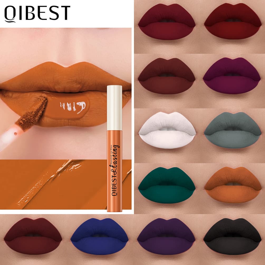 QIBEST Non-transferable Lip Gloss, Matte Liquid Lipstick, Long-lasting Lip Color, Cross-border European and American Wholesale