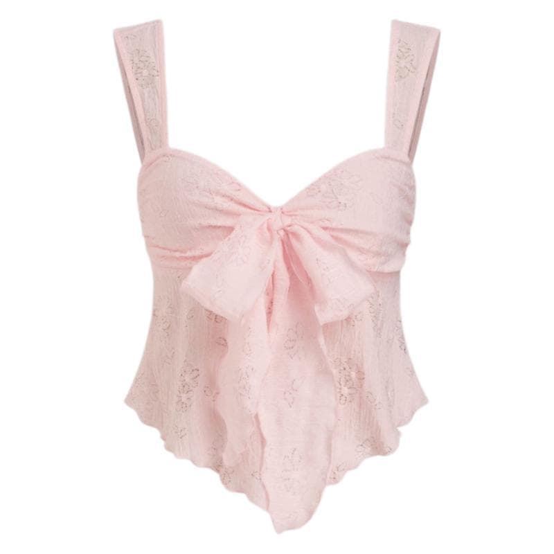 ZT6837 Pink Bow Tube Top Sweet Fitted Camisole