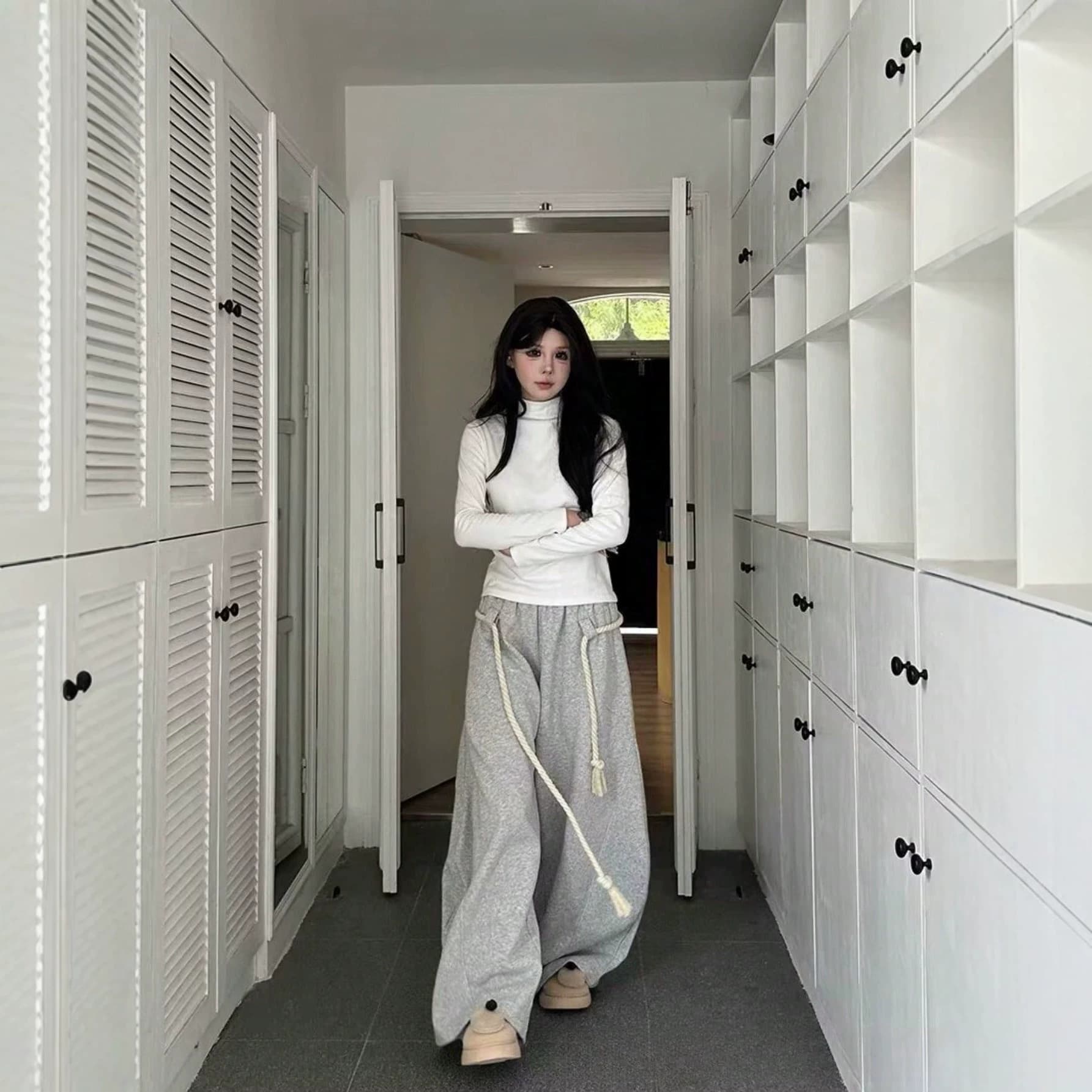 Cross-Border Hot-Selling Spring/Autumn Women's Athletic Casual Pants, Versatile Loose Trendy High-Street Wide-Leg Drawstring Long Pants Wholesale Streetwear