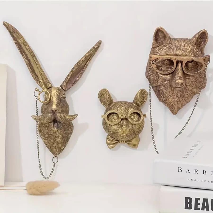 Cross-border deer head, bear head, rat head, lion, mouse, rabbit, fox wall decoration, resin pendant, sculpture crafts