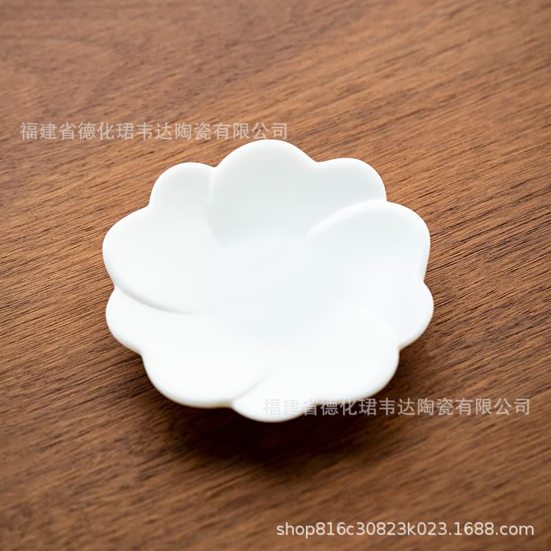 Mutton Fat Jade Unglazed Petal Coaster Matte White Porcelain Heat Insulation Pad Cup Holder Tea Tray High-End Kung Fu Tea Set Tea Ceremony Accessories
