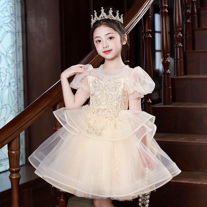 Girls princess dress high-end dress flower girl wedding piano performance clothing children's birthday party host performance clothing summer