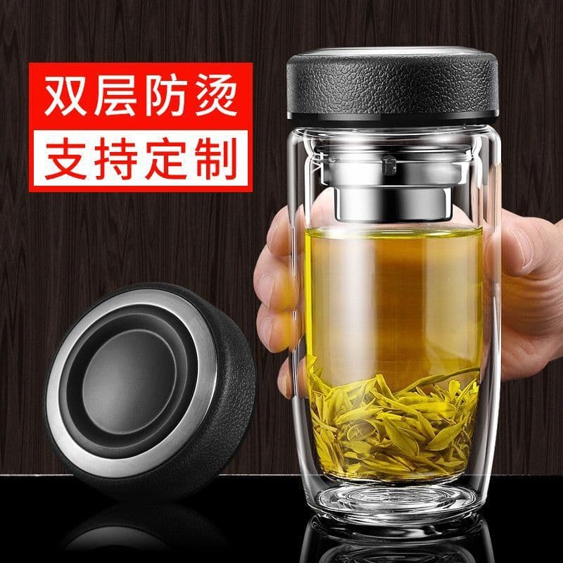 Viral Double-Walled Glass Cup with Filter, Egg-Shaped Explosion-Proof Crystal Tea Cup, Car-Friendly Tea Infuser for Men