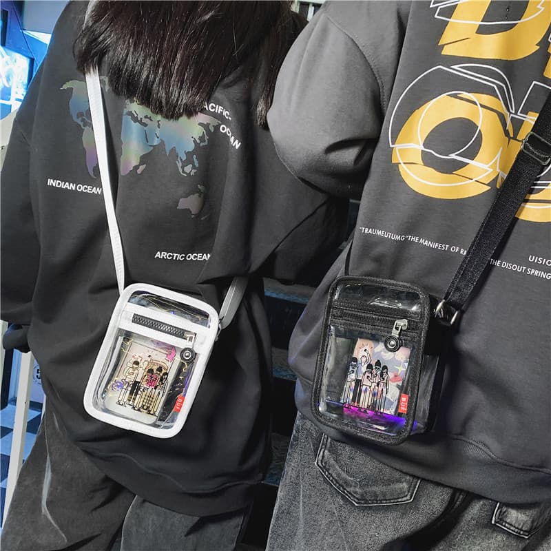 Ins Japanese Harajuku Vintage Style Bear Girl Crossbody Bag Korean Retro Chic Cute Soft Girl Transparent Small Bag