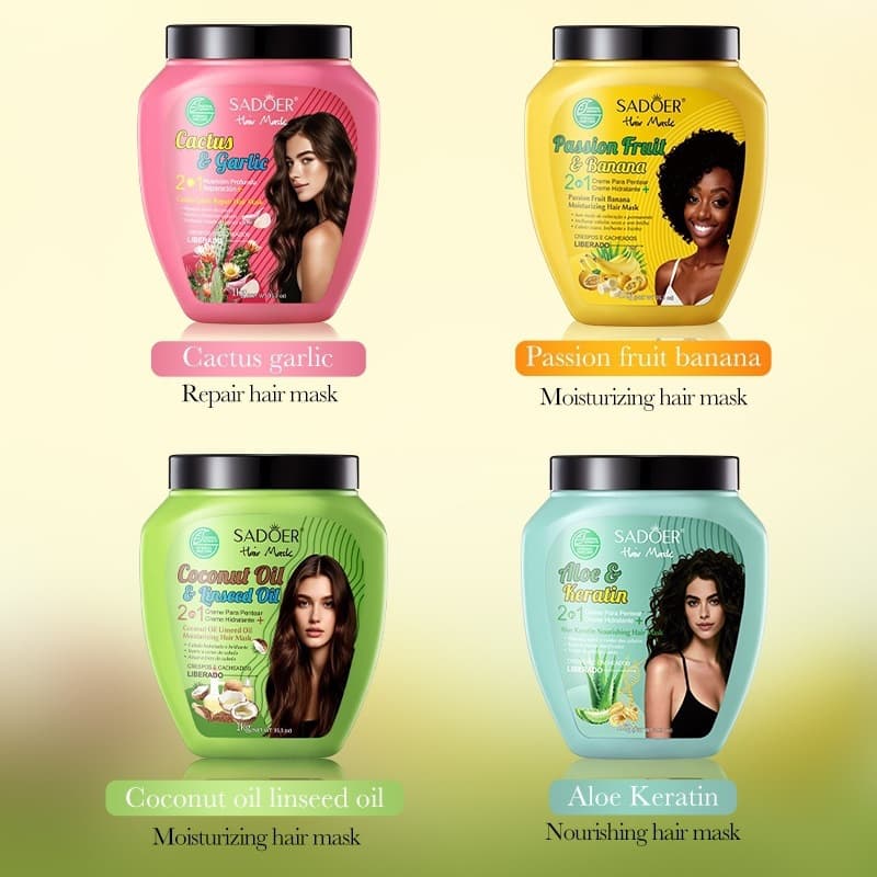Full English Hair Mask SADOER Cactus Garlic Repair Hair Mask Smoothes and Repairs Hair After Perm Large Capacity Cross-border