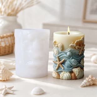 3D Ocean Wave Starfish Shell Cylinder Candle Silicone Mold DIY Ocean Aroma Candle Handmade Soap Mold