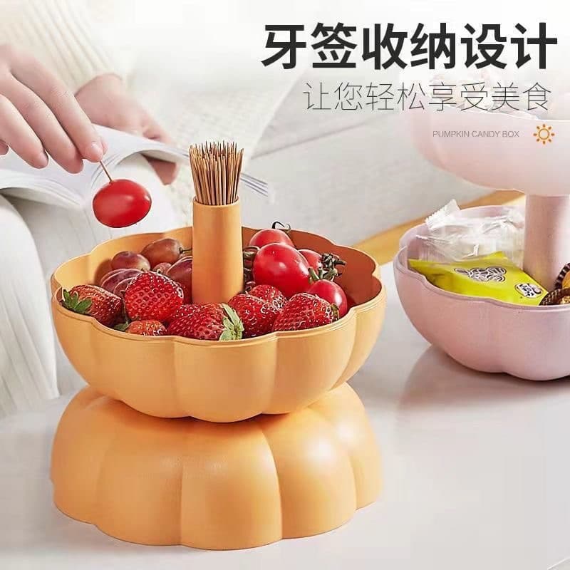 Pumpkin Fruit Tray for Home Living Room Coffee Table, Chinese New Year Wedding Candy Double-Layer Fruit Basket, Multi-Layer Compartment Snack Holder