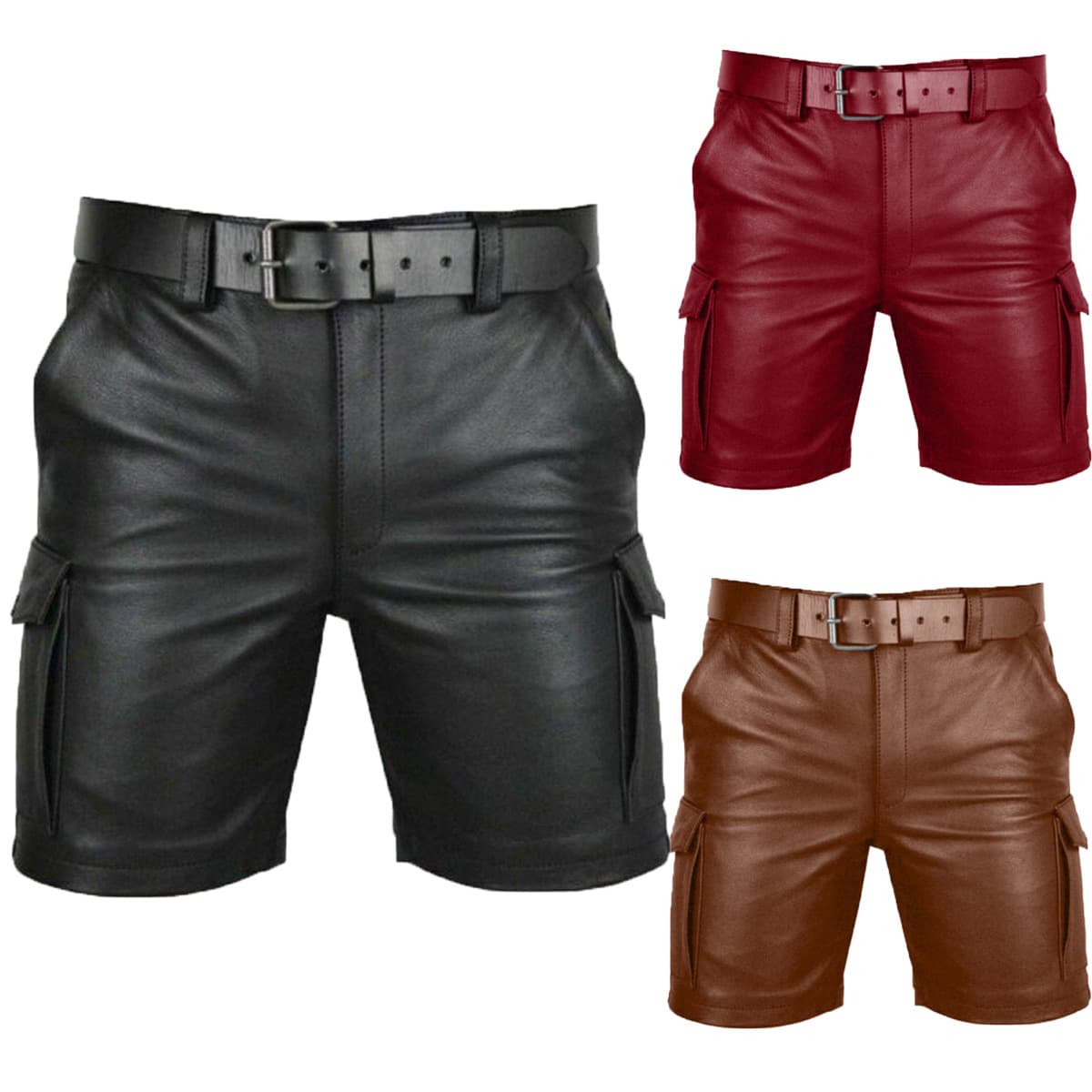2025 Cross-Border Summer Amazon Europe and America PU Casual Men's Short Leather Pants, Cycling Artificial Leather Five-Point Pants